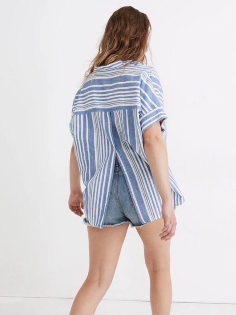 NWT MADEWELL Courier Button Back
Shirt Women's XXS Linen Cotton
